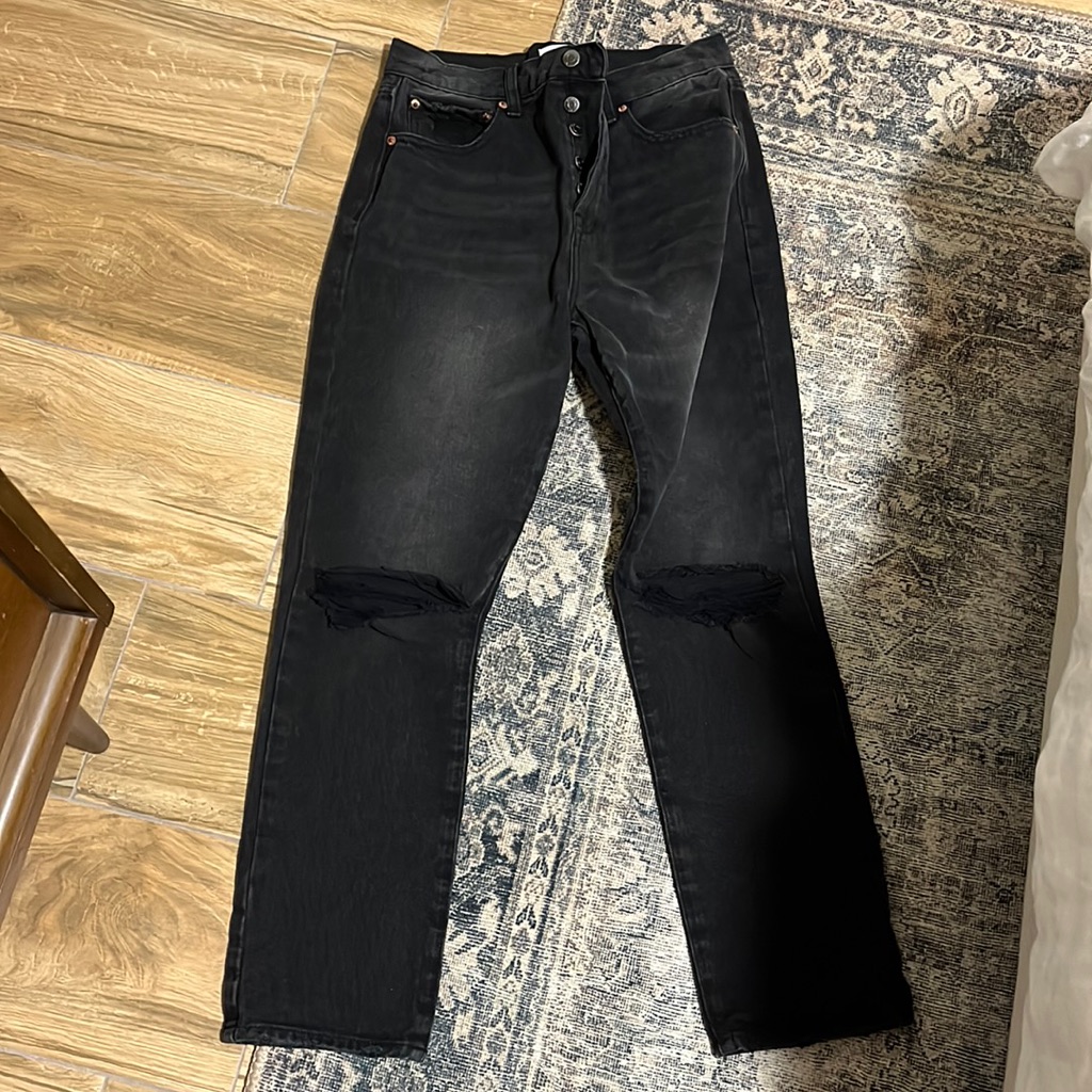 Pistola Grey Black Ripped Jeans High Waist Button Closure Size 28